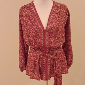 Max Studio Floral V-Neck Blouse - Red